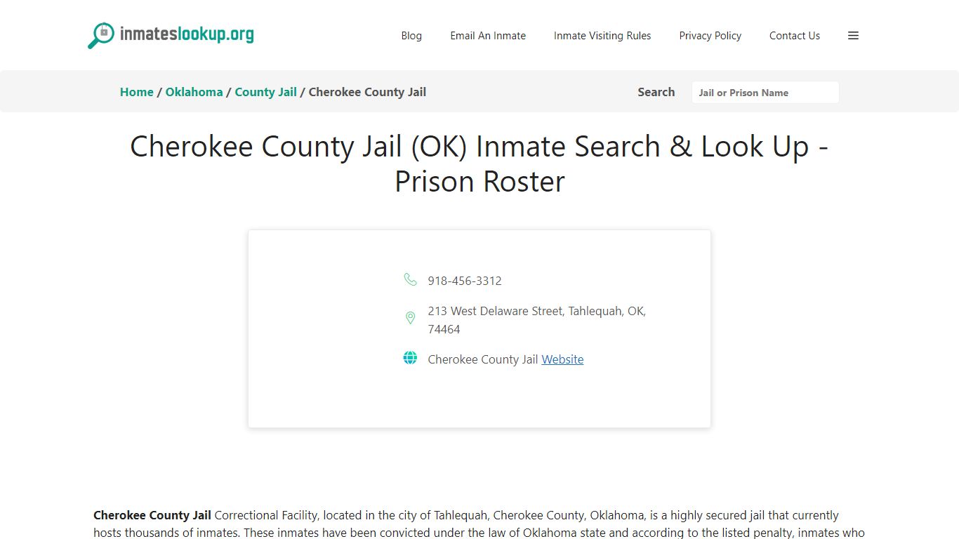 Cherokee County Jail (OK) Inmate Search & Look Up - Prison Roster